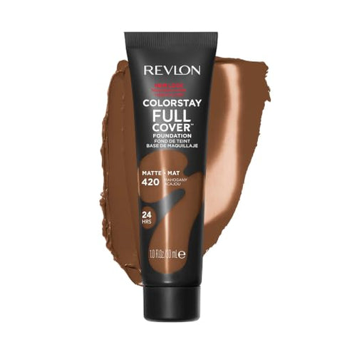 Revlon ColorStay Full Cover Longwear Matte Foundation, Heat & Sweat Resistant Lightweight Face Makeup, Mahogany (420), 1.0 oz - Personal Care
