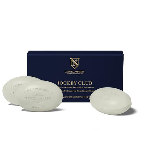 Caswell Massey Men’s Bar Soap Gift Set – Jockey Club Scent – Triple-Milled Moisturizing Body Soap Bars for All Skin Types, Plant-Based Formula with Essential Oils, Made in USA, 3 x 5.8 oz