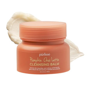 Pūrlisse Pumpkin Chai Latte Cleansing Balm - Hydrating Facial Cleanser Enriched with Pumpkin, Chai & Soy Milk - Makeup Remover Balm & Gentle Face Wash for Women & Men (3.4 oz)
