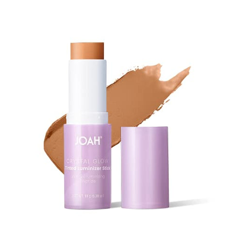 Joah Crystal Glow Tinted Luminizer Stick, Multitasking Korean Makeup Highlighter and Bronzer Stick, Customizable Formula for a Natural Glow, Peptide Infused, Medium with Warm Undertones