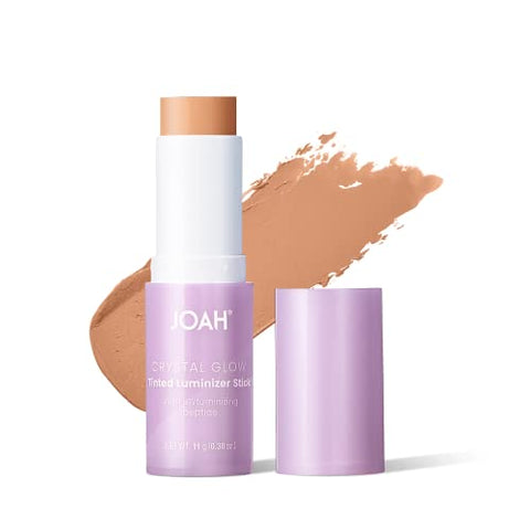 Joah Crystal Glow Tinted Luminizer Stick, Multitasking Korean Makeup Highlighter and Bronzer Stick, Customizable Formula for a Natural Glow, Peptide Infused, Medium with Warm Undertones