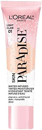 L'Oreal Paris Skin Paradise Water-infused Tinted Moisturizer with Broad Spectrum SPF 19 sunscreen lightweight, natural coverage up to 24h hydration for a fresh, glowing complexion, Light 01, 1 fl oz