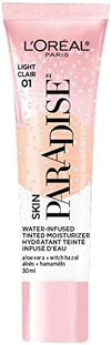 L'Oreal Paris Skin Paradise Water-infused Tinted Moisturizer with Broad Spectrum SPF 19 sunscreen lightweight, natural coverage up to 24h hydration for a fresh, glowing complexion, Light 01, 1 fl oz