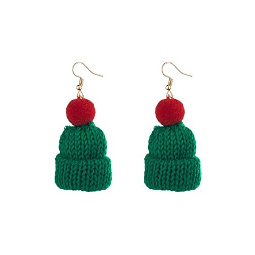 NEW BIG TOP DEALS CHRISTMAS XMAS HOLIDAY GREEN WOOL WOOLY HAT EARRINGS WITH RED POM POM GREAT FOR COSTUME CARNIVAL DRESS UP CASUAL GIFT GRAB BAG FOR WIFE DAUGHTER GIRLFRIEND