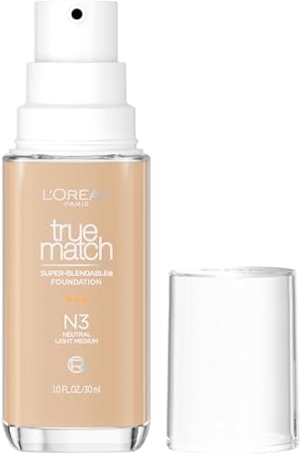 L'Oreal Paris True Match Super-Blendable Foundation, Medium Coverage Liquid Foundation Makeup, N3, Light Medium, 1 Fl Oz - Personal Care