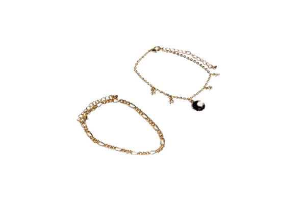 Charming Charlie Set of 2 Gold Bracelets with Blue Moon: Elegant Gold Bracelets for Women - Trendy and Stylish Accessories