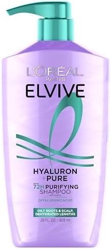 L'Oreal Paris Elvive Hyaluron + Pure 72H Purifying Shampoo for Oily Hair, Clarifying Shampoo with Salicylic Acid and Hyaluronic Acid, 28 Fl Oz - Personal Care