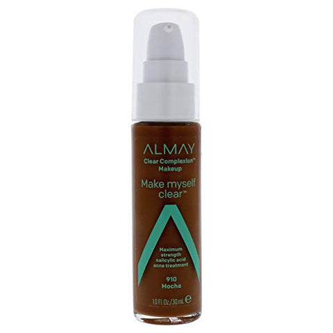 Almay Clear Complexion Makeup, Matte Finish Liquid Foundation with Salicylic Acid, Hypoallergenic, Cruelty Free, -Fragrance Free, Dermatologist Tested, 910 Mocha, 1.0 oz