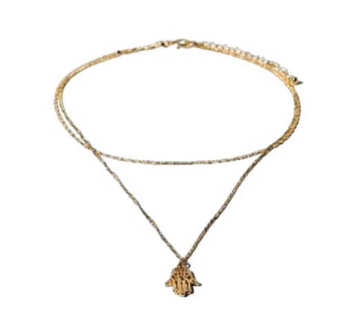 Charming Charlie 2-Layered Hamsa Pendant Necklace For Women: Symbol of Protection Against the Evil Eye and Good Fortune.