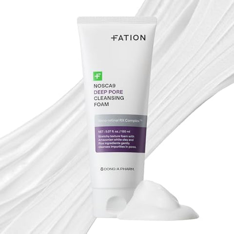 Fation Nosca9 Deep Pore Cleansing Foam - White Clay & 17 Amino Acids for Pores and Sebum, Deep Cleansing & Hydrating Face Wash for Sensitive & Breakout-Prone Skin, Korean Skincare (150ml, 5.07 fl oz)
