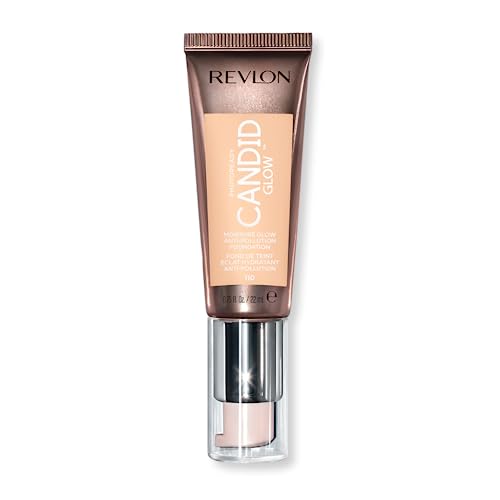 Revlon PhotoReady Candid Glow Moisture Glow Anti-Pollution Foundation with Vitamin E and Prickly Pear Oil, Anti-Blue Light Ingredients, without Parabens, Pthalates, and Fragrances, Porcelain, 0.75 oz