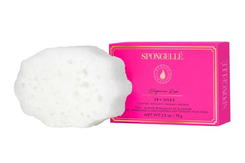 Spongellé Bulgarian Rose Pedi Buffer Bath Sponge | Exfoliating Foot & Heel Scrub | Cleanse, Exfoliate, and Nourish in One Easy Step | Cruelty-Free, Vegan, Dermatologist-Tested, Made in USA | 30+ uses
