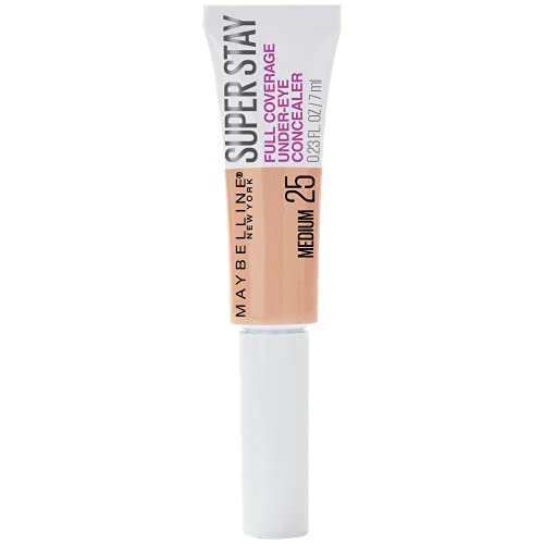 Maybelline New York Super Stay Super Stay Full Coverage, Brightening, Long Lasting, Under-eye Concealer Liquid Makeup Forup to 24H Wear, With Paddle Applicator, Medium, 0.23 fl. oz.