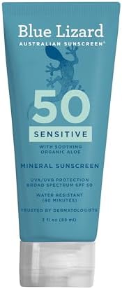 Blue Lizard SENSITIVE Mineral Sunscreen with Zinc Oxide, SPF 50+, Water Resistant, UVA/UVB Protection with Smart Cap Technology - Fragrance Free, 3 oz. Tube
