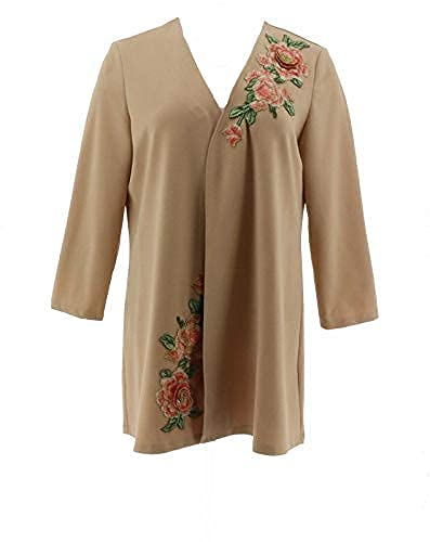 Slinky Brand Luxe Crepe Duster Floral Applique Taupe Small New 652-650