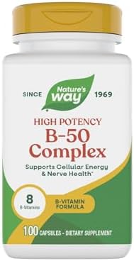 Nature's Way B-50 Complex, Supports Cellular Energy & Nerve Health*, 8 B-Vitamins, With Folic Acid, Biotin, Niacin & More, Gluten Free, 100 Capsules (Packaging May Vary)