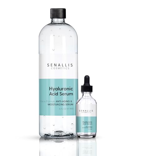 Hyaluronic Acid Serum 16 fl oz And 2 fl oz, Made From Pure Anti Aging/Wrinkle, Ultra Hydrating Moisturizer That Reduces Dry Skin Manufactured In USA - Personal Care