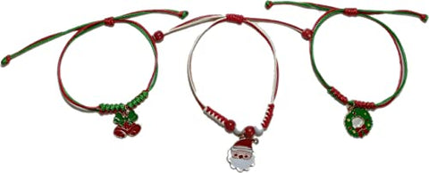 NEW BIG TOP DEALS CHRISTMAS XMAS HOLIDAY PULL TIE 3 PACK FREINDSHIP CHARM BRACLETS GREAT GIFT FOR WOMEN GIRLS GRAB BAG SANTA BELLS WREATH