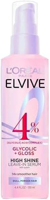 L'Oreal Paris Elvive Glycolic + Gloss High Shine Leave-In Hair Serum, Smooths Dull, Porous Hair Into High-Shine, Glossy Hair, 4.4 Fl Oz - Personal Care