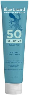 Blue Lizard Sensitive Mineral SPF 50 Sunscreen Lotion, 100% Mineral Sunscreen, UVA/UVB Protection, Infused with organic Aloe Vera, Soothes and Hydrates, 5 fl oz