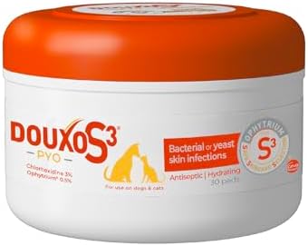 Douxo S3 PYO Pads, 3% Chlorhexidine Wipes for Dogs and Cats, 30 Pads