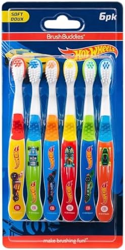 Brush Buddies Hot Wheels Toothbrush for Kids, Kids Toothbrushes, Toothbrush Pack, Soft Bristles for Kids, Toddler Ages 2-4, 6PK