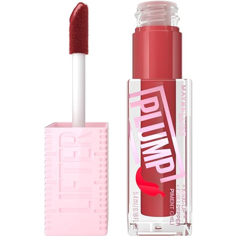 Maybelline Lifter Gloss Lifter Plump, Plumping Lip Gloss with Chili Pepper and 5% Maxi-Lip, Hot Chili, Terracotta Red Cream, 1 Count - Personal Care
