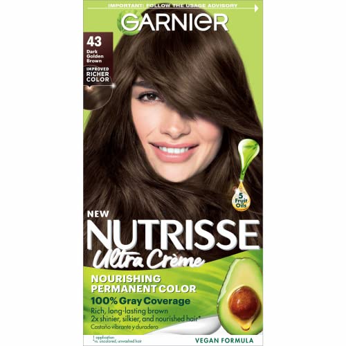 Garnier Nutrisse Nourishing Creme, Permanent Hair Dye - Dark Golden Brown (Cocoa Bean) - 1 Count (43)