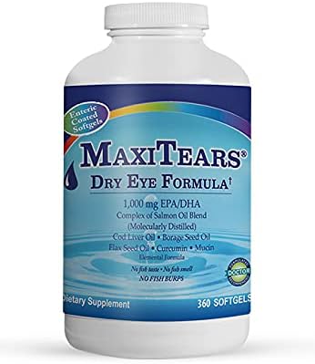 MaxiTears Dry Eye Supplement, Omega-3 Fish Oil Eye Health Supplement for Adults, Enteric-Coated Softgels with Mucin Complex, Turmeric Root, Eye Vitamins A & D3, EPA & DHA, 90-Day Supply, 360 Count