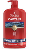 Old Spice Refreshing Body Wash for Men, 3X Defense, 24/7 Shower Fresh with Long Lasting Scent, Red Collection, Captain with Bergamot Scent, 33.4 oz