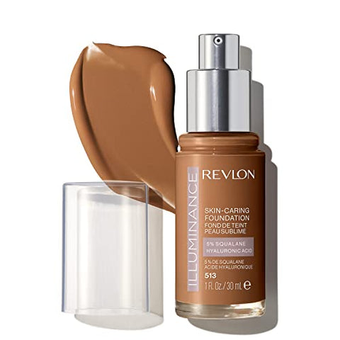 Revlon Illuminance Skin-Caring Liquid Foundation, Hyaluronic Acid, Hydrating and Nourishing Formula with Medium Coverage, 513 Brown Suede, 1 fl oz - Personal Care