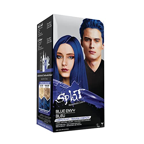 Splat Blue Envy Semi Permanent Hair Dye Kit with Bleach, 1 Application, Includes Blue Hair Dye, Oxide & Bleach Powder, Vegan & Cruelty Free Hair Color