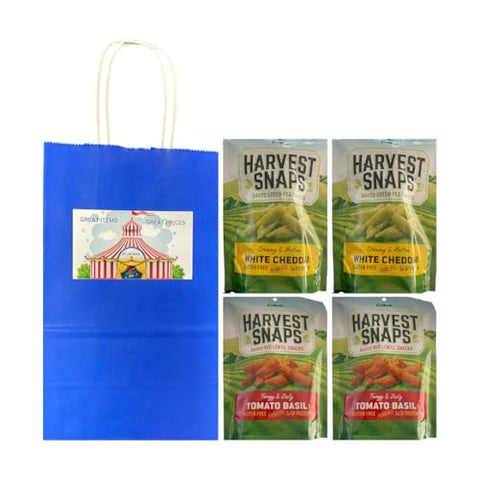 Big Top Deals USA Blue Paper Bag - Snaps Veggie Chips Tomato Basil & White Cheddar, 2 Each Flavor, (5.25x3.2x8 Inches) Custom Bundle