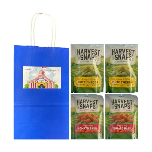 Big Top Deals USA Blue Paper Bag - Snaps Veggie Chips Tomato Basil & White Cheddar, 2 Each Flavor, (5.25x3.2x8 Inches) Custom Bundle