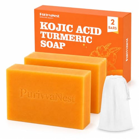 Kojic Acid Turmeric Soap Bar Dark Spot Remover for face and body Even Skin Tone, Moisturizing & Nourishing Natural Ingredients100g (2 Bars) - Personal Care