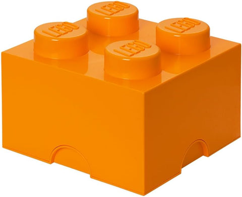 LEGO Storage Brick 4 - studs Orange - Stackable Plastic Storage Box with Lid for Kids and Adults Ideal Desk Organizer and Toy Box - 5.6L Capacity