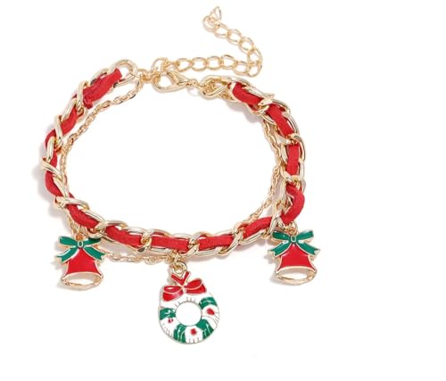 Charming Charlie 3 Christmas Charm Bracelet with Lucky Charm Red String - Women's Gold-Plated Bracelets for Luck