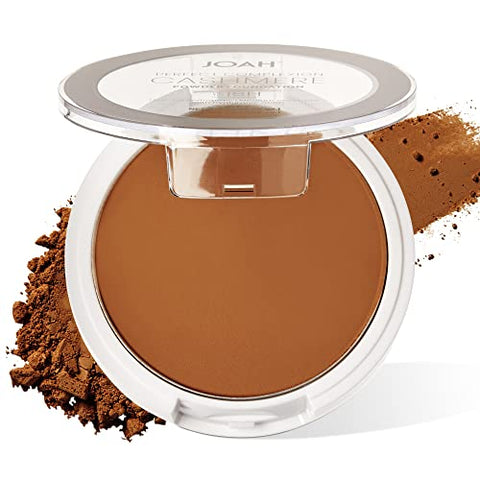 Joah Perfect Complexion Cashmere Powder Foundation, Medium Face Coverage, Matte Finish, Korean Makeup, Compact Design For Oily & All Skin Types, 16 Hour Wear, Deep with Neutral Undertones