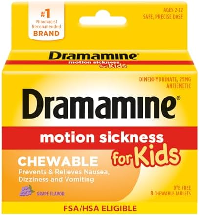 Dramamine Kids Motion Sickness Relief Chewable Tablets, Grape Flavor, 8 Ct - Personal Care