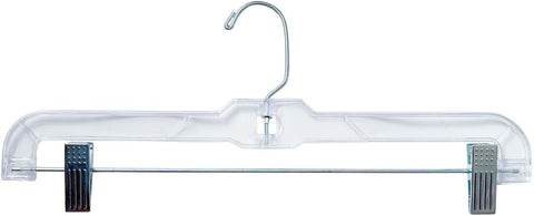 Nahanco 14" Clear Plastic Bottom Hanger, Long Hook & Pinch Clips | Heavy Weight 14" Pant/Skirt Hanger with Long Chrome Hook and Pinch Clips - Personal Care