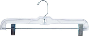 Nahanco 14" Clear Plastic Bottom Hanger, Long Hook & Pinch Clips | Heavy Weight 14" Pant/Skirt Hanger with Long Chrome Hook and Pinch Clips - Personal Care