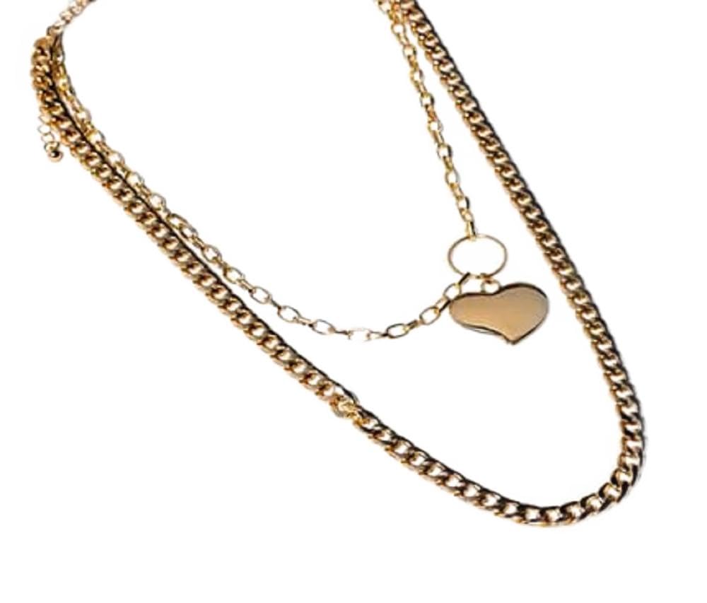 Charming Charlie 2 Layered Curb Chain Heart Pendant Gold Necklace For Women; Elegant Stacked And Smart Style-wise Necklaces. - Personal Care
