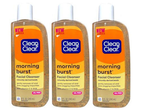 Clean & Clear Morning Burst Oil-Free Facial Cleanser with Brightening Vitamin C, Ginseng, and Gentle Daily Brightening Face Wash for All Skin Types, Hypoallergenic, 8 fl. oz