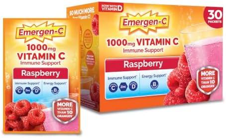 Emergen C Vitamin C 1000mg Immune Support Powder, Raspberry, 30 Packets - Personal Care