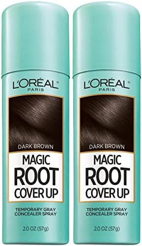 L'Oreal Paris Magic Root Cover Up Gray Hair Spray, 100% Gray Hair Coverage with Buildable, Lightweight, Transfer-Resistant, and Temporary Formula, Ammonia-Free, Dark Brown, 2 oz (2 Count)