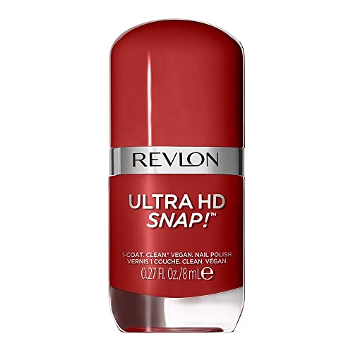 REVLON Ultra HD Snap Nail Polish, Glossy Nail Color, 100% Vegan Formula, No Base and Top Coat Needed, 014 Red and Real, 0.27 Fl Oz