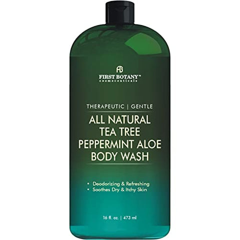 First Botany, ALL Natural Body Wash - Fights Body Odor, Athletes Foot, Jock Itch, Nail Issues, Dandruff, Acne, Eczema, Shower Gel for Women & Men, Skin Cleanser -16 fl oz (Tea Tree Mint)