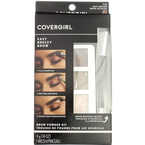 Covergirl Easy Breezy Brow Powder Kit, three shades brow definer, professional double-ended angled brush, effortless(Packaging May Vary) - Personal Care