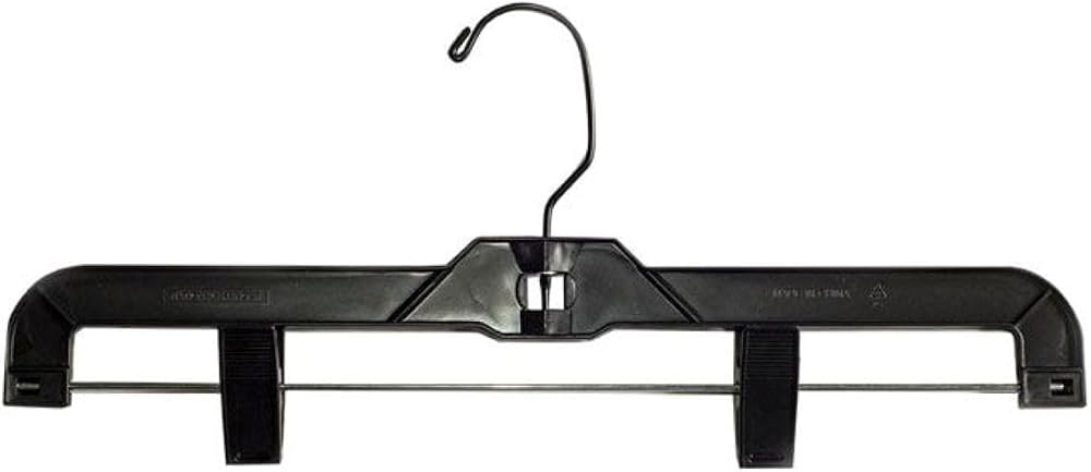 Nahanco 14” Heavy Weight Black Plastic Bottom Hanger | Heavy Weight Plastic Skirt/Pant Hangers with Black Hook and Black Plastic Clips - Personal Care
