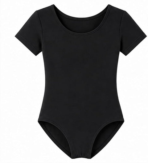 Moret Kids Girls' Ballet and Dance Short Sleeve Leotard - Classic Cotton Stretch Studio Practice Outfit for Gymnastics Recitals and Performance, Black, X-Small